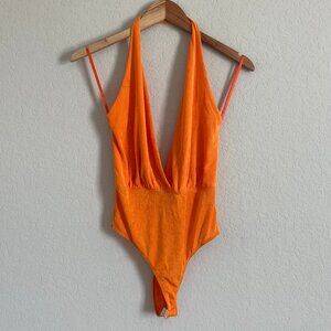 Orange Deep Plunge Bodysuit